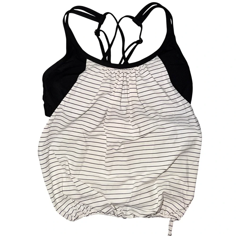 CALIA‎ Carrie Underwood Striped Layered Tankini Top Black White Small T2